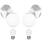 kit 2 Arandelas Orby Bolinha Escovado + lampadas 3000k