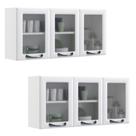 Kit 2 Armários Aéreos Multiuso Itatiaia Aço 3 Portas Com Vidro New Premium Cozinha e Área de Serviço Branco Neve