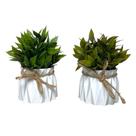 Kit 2 Arranjos Artificial Planta Grama Verde Vasos Vasinhos Plástico