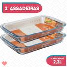 Kit 2 Assadeiras Vidro Retangular 2,2L Forno Massas S/ Tampa