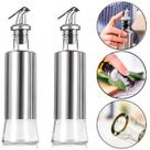 Kit 2 Azeiteiro Corta Gota Porta Óleo Vinagre em Vidro Inox 300ml Tampa Dosadora Anti Vazamento
