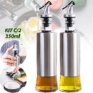 Kit 2 Azeiteiro Vinagreiro Com Bico Dosador Porta Azeite Vinagre Vidro Inox Galheteiro Cozinha