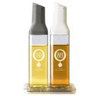 Kit 2 Azeiteiros / Vinagreiros 500ml Vidro Quadrado 29x6,5x6,5cm