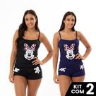 Kit 2 Baby Dolls Short e Blusa de Alça Estampado Mãozinha Personagem Conjunto de Dormir Feminino Kit 2 Baby Dolls Short e Blusa de Alça Estampado Mãozinha Personagem Conjunto de Dormir Feminino