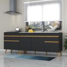 Kit 2 Balcões Gabinete Pia 150 cm e Cooktop 70 cm Veneza GB Multimóveis MP2073 Preto