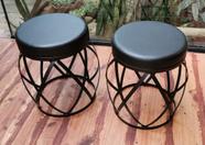 Kit 2 Bancos Barril de Ferro - Estofado Preto Seat Garden Kit 2 Bancos Barril de Ferro - Estofado Preto Seat Garden