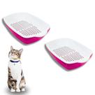 Kit 2 Bandeja Higiênica Caixa De Areia Para Gatos Cor Rosa Cat Clean Four Plastic