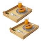 Kit 2 Bandejas de Bambu c/ Palha Indiana Para Servir Café da Manhã Decorativa Multiuso Retangular