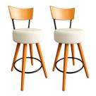 Kit 2 Banqueta Alta Cozinha Estofada Off-White Com Encosto Madeira Urban