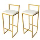 Kit 2 Banqueta Alta Industrial Para Balcão Bistro Cozinha Dourada Assento Branco