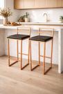 Kit 2 Banqueta Alta Moderna Rose Gold Com Assento Estofado Preto
