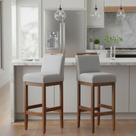 Kit 2 Banqueta Alta Para Cozinha De Madeira Maciça Estofada Com Encosto em Linho Para Bancada Americana E Área Gourmet Safira Kit 2 Banqueta Alta Para Cozinha De Madeira Maciça Estofada Com Encosto em Linho Para Bancada Americana E Área Gourmet Safira