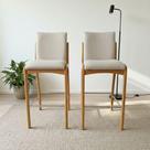 Kit 2 Banqueta Aura Alta Madeira Maciça E Linho 28 Areia Design Moderno Conforto Com Apoio Para Pés Mobília Decor