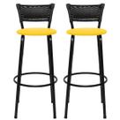 Kit 2 Banqueta Bancos Alta Balcão Americana, Bar, Bancada, Cozinha Gourmet Junco Preto Estrutura Preta