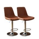 Kit 2 Banqueta Bar Concha Ajustável em material ecológico Design Moderno Base Cromada Marrom
