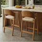 Kit 2 Banqueta de Madeira Nature Noah material sintético e Linho para Cozinha Gourmet Balcão Bistrô