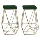 Kit 2 Banqueta Decorativa Kathy Base Gold Suede Verde G41 - Gran Belo