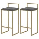 Kit 2 Banqueta Lavinia Dourada Veludo Cinza- Straso Móveis Kit 2 Banqueta Lavinia Dourada Veludo Cinza- Straso Móveis