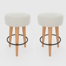 Kit 2 Banqueta Média Cozinha 60cm Estofada Off-White Madeira Maciça Urban