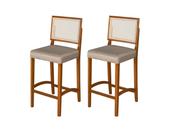 Kit 2 Banqueta Roma Alta Bar Luxo Pés Em Madeira Maciça E Rattan Roma Área Gourmet Balcão Sacada