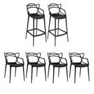 Kit 2 Banquetas Allegra Altas e 4 Cadeiras Masters em Polipropileno, Preto, Laváveis para Praia, Bar, Cozinha e Piscina