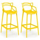 Kit 2 Banquetas Allegra com Encosto Design Cozinha/Bancada - Amarelo