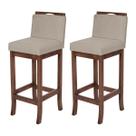 Kit 2 Banquetas Alta com Encosto Turim Madeira Capuccino Suede CCS
