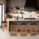 KIT 2 Banquetas Alta Decorativa Lívia Para Balcão Cozinha Base em Madeira Suede preto