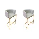 Kit 2 Banquetas Alta Decorativa Luxo Zoe Tecido Bouclé Base De Metal Dourado Fosco