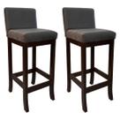 Kit 2 Banquetas Alta em Madeira Maciça Estofada Capuccino Melody Suede Cinza