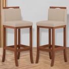 Kit 2 Banquetas Alta Encosto Estofado 38x102 Cm Turim Madeira Maciça Pinhão Suede Bege CCS