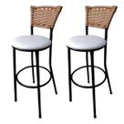 Kit 2 Banquetas Alta Encosto Junco Fendi Assento Branco