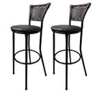 Kit 2 Banquetas Alta Encosto Junco Preto Assento Preto