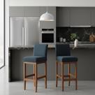 Kit 2 Banquetas Alta Estofadas Tecido Linho Madeira Maciça Montável Sapatas Antirisco Cozinha Americana Bancada Gourmet Bistrô Jade