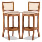 Kit 2 Banquetas Alta Portugal com Encosto Rattan Estofada Linho Bege M58 RMI