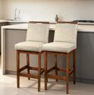 Kit 2 Banquetas Altas 70cm Encosto Madeira Maciça Estofado Linho Cozinha Americana Bancada Gourmet Bistrô Rubi