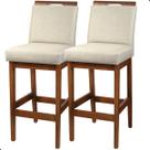 Kit 2 Banquetas Altas 70cm Rubi com Encosto Madeira Maciça Estofado em Linho Cozinha Americana Bancada Gourmet Bistrô