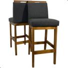 Kit 2 Banquetas Altas 70cm Rubi com Encosto Madeira Maciça Estofado em Linho Cozinha Americana Bancada Gourmet Bistrô