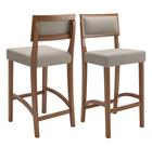 Kit 2 Banquetas Altas Bar Luxo Comfort Banco Pés Em Madeira Maciça Balcão Área Gourmet Sacada Bege