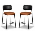 Kit 2 Banquetas Altas Camila Industrial Estofadas PU Com Encosto Preto Conhaque