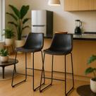 Kit 2 Banquetas Altas Com Encosto Alto Estofado Para Cozinha Bancada Ilha Luxo Munich Brusque Preta