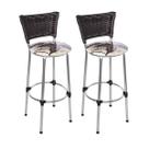 Kit 2 Banquetas Altas Cromada com Encosto Junco Argila Assento Floral Marrom Kit 2 Banquetas Altas Cromada com Encosto Junco Argila Assento Floral Marrom