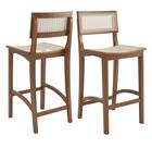 Kit 2 Banquetas Altas em Madeira com Assento e Encosto em Rattan Natural Design Sofisticado e Conforto para Cozinha, Balcão ou Área Gourmet