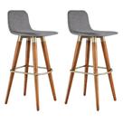 Kit 2 Banquetas Altas Luxo Linea Aço Champanhe Linho Cinza Base Carvalho Kit 2 Banquetas Altas Luxo Linea Aço Champanhe Linho Cinza Base Carvalho