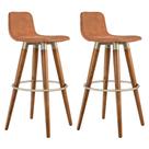 Kit 2 Banquetas Altas Luxo Versatil Aço Champanhe Linho Terracota Base Carvalho