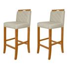 Kit 2 Banquetas Altas Madeira Estofadas Com Encosto Multimóveis Cr15019 Madeirado-Bege