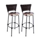 Kit 2 Banquetas Altas Prata com Encosto Junco Argila Assento Floral Marrom