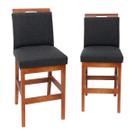 Kit 2 Banquetas Baixa 60cm Estofada com encosto Bancada Americana Cozinha Linho Madeira de Eucalipto Maciça Area Gourmet