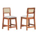 Kit 2 Banquetas Baixa/cadeiras Gabi Madeira Maciça Encosto Telinha Assento Estofado Corano