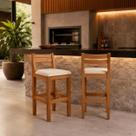 Kit 2 Banquetas Baixa para Ilha Cozinha Gourmet Madeira Maciça